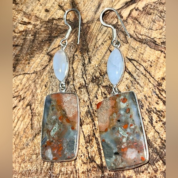 Rainbow Moonstone & Red Jasper Earrings 2 1/2” - Picture 10 of 13